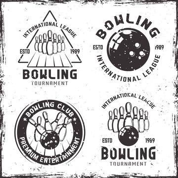 Bowling set of four vintage emblems or badges