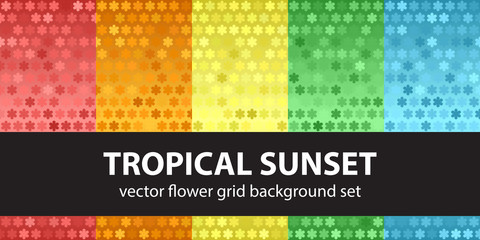 Flower pattern set Tropical Sunset. Vector seamless backgrounds
