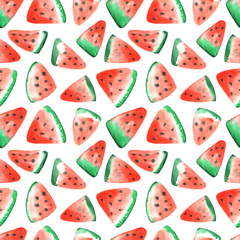 Watermelon slices watercolor. Seamless pattern.