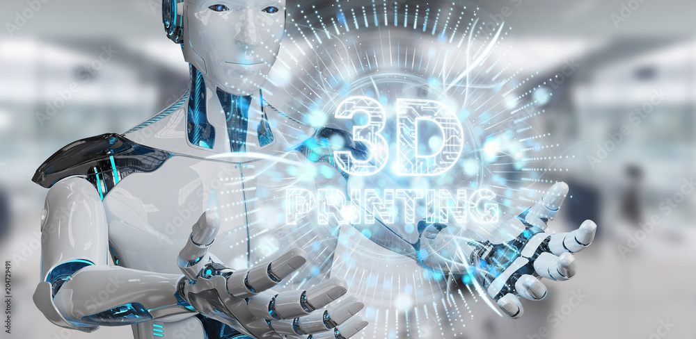 Aufkleber robot white using 3d printing digital hologram 3d rendering