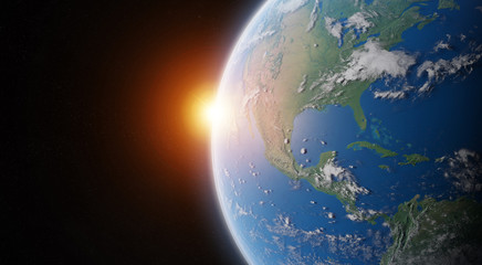 View of blue planet Earth in space 3D rendering elements of this image furnished by NASA
