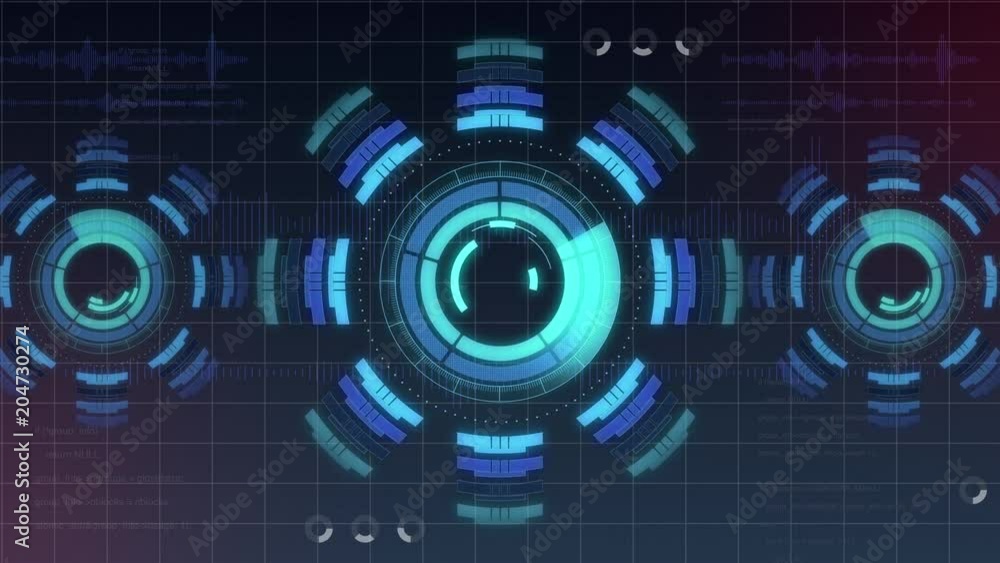 Poster Futuristic digital HUD Technology user interface, Radar screen and code running