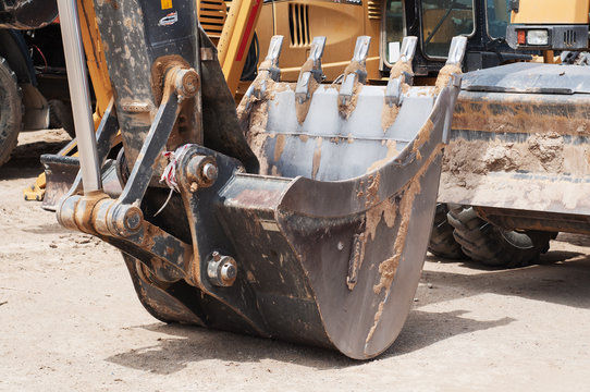 Bucket of the excavator, working special equipment on a workplace