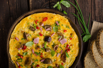 Fresh omelette, pickles mushrooms and chilli