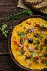 Fresh omelette, pickles mushrooms and chilli