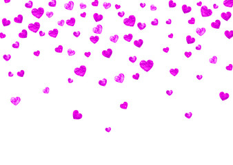 Mothers day background with pink glitter confetti. Isolated heart symbol in rose color.  Postcard for mothers day background. Love theme for flyer, special business offer, promo. Women holiday design