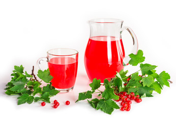 Redcurrant drink with berries isolated on white