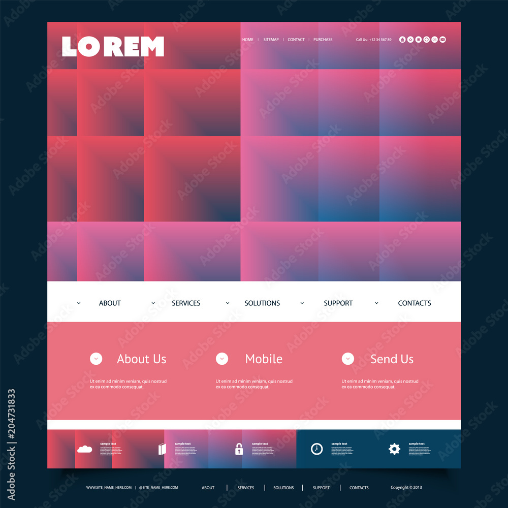Poster website design template for your business with purple abstract pattern