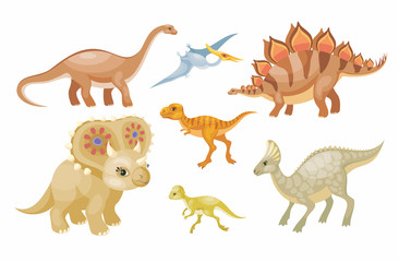 Dinosaurs vector set. Colorful illustrations isolated on a white background.