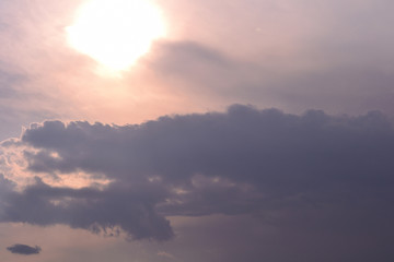 Lanscape photo of open nature scope with clouds and sun before hurricane