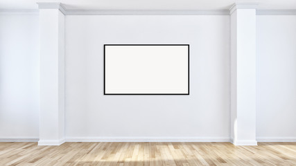 Modern bright interiors apartment with mockup poster frame 3D rendering
