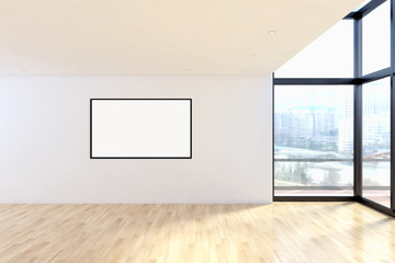 Modern bright interiors apartment with mockup poster frame 3D rendering