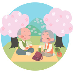 お花見を楽しむ高齢者