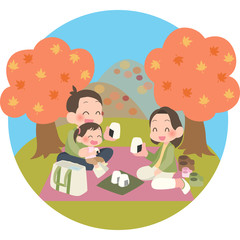 紅葉狩りを楽しむ家族