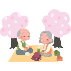 お花見を楽しむ高齢者