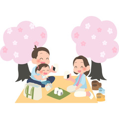 お花見を楽しむ家族