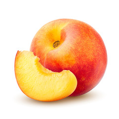 Nectarine or peach isolated on white background, clipping path, full depth of field