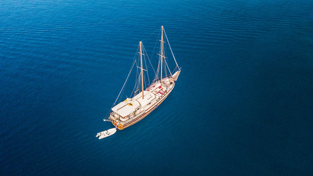 Aerial view of sailling boat