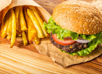 hamburger and french fries
