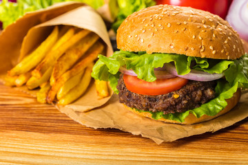 hamburger and french fries