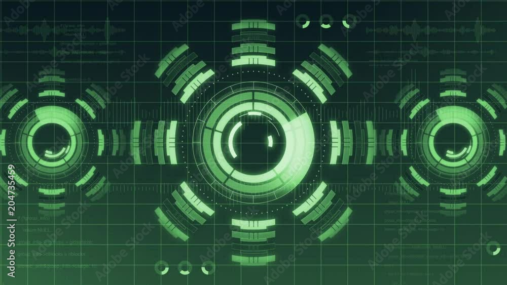 Poster Futuristic digital HUD Technology user interface, Radar screen and code running