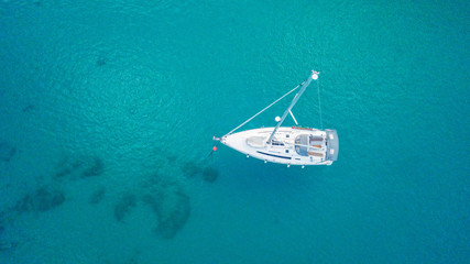 Aerial view of sailling boat