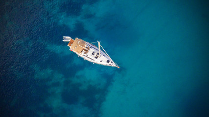 Aerial view of sailling boat