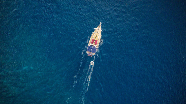 Aerial view of sailling boat