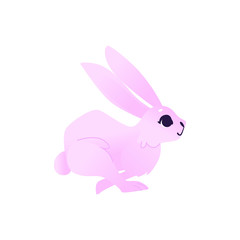 Cute pink rabbit. Funny hand drawn animal running cheerfully. Hare with long ears. Sweet easter symbol. Vector illustration isolated in cartoon style.