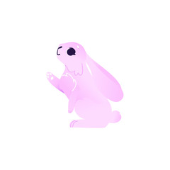 Cute pink rabbit. Funny hand drawn animal sitting asking for food. Hare with long ears. Sweet easter symbol. Vector illustration isolated in cartoon style.