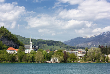 Fototapeta premium Lake Bled and Saint Martin Church, Slovenia