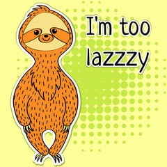 Cartoon cute character. Animal sloth.