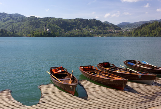 Wooden Rowboats at Lake Bled, Slovenia