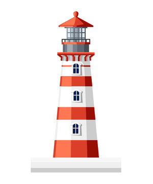 Lighthouse building. Flat design style. Vector illustration isolated on white background