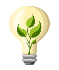 Fototapeta na wymiar Ecology light bulb. Eco lamp with a plant inside. Green ecological concept. Vector illustration isolated on white background