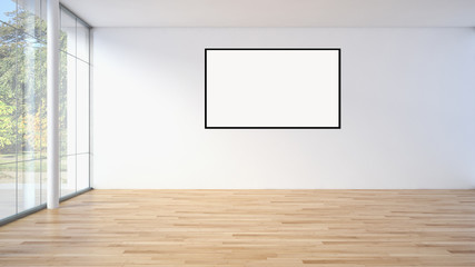 Modern bright interiors apartment with mockup poster frame 3D rendering