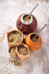 Yerba mate tea with calabash and bombilla