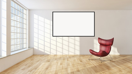 Fototapeta na wymiar Modern bright interiors apartment with mockup poster frame 3D rendering