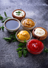 Set of different sauces and spices