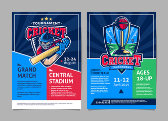 Cricket tournament sport poster, flyer vector design template