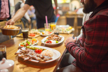 Traditional Middle Eastern Iftar dinner. Selective focus