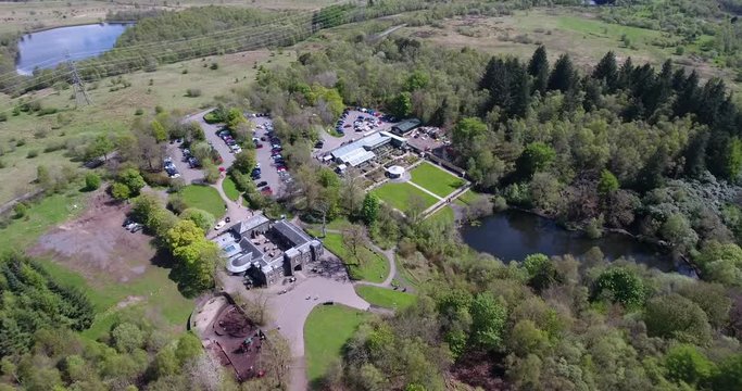 Aerial footage over Mugdock Country Park near Milngavie in Central Scotland.