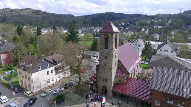 Beautiful Church in Germany. Aerial view of Engelskirchen.