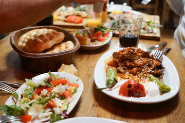 Traditional Middle Eastern Iftar dinner. Selective focus