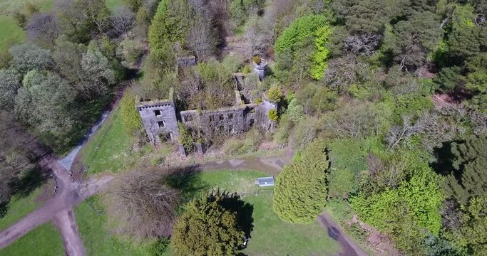 Aerial footage over Mugdock Country Park near Milngavie in Central Scotland.