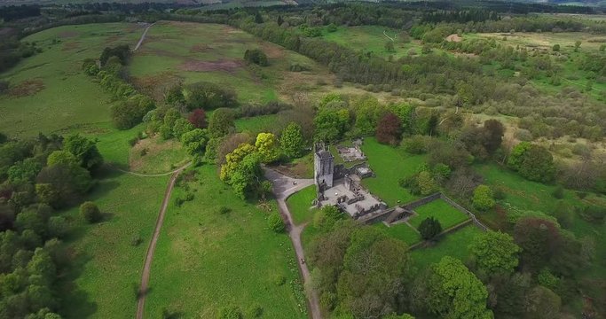 Aerial footage over Mugdock Country Park near Milngavie in Central Scotland.