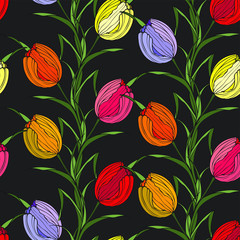 Seamless pattern with tulips