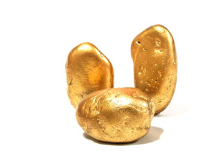 macro Gold ore in the boulder , precious stone on white background