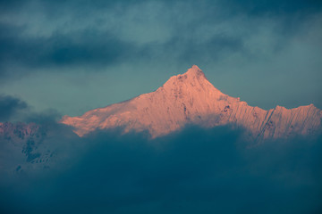 The sunrise of Kawakarpo Meri Snow Mountain, 6,740 meters, the highest mountain in Yunnan Province....
