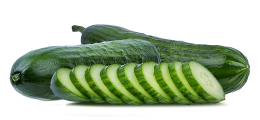 Fresh sliced cucumber isolated on white background with clipping path